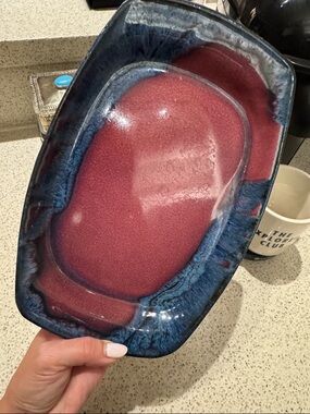 Handmade Glazed Ceramic Small Serving Platter (Cheese/Cookies) Pink & Blue